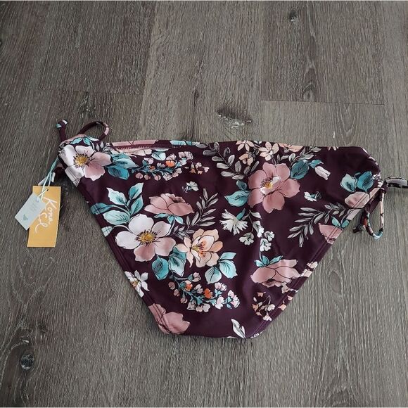 Kona Sol Medium Coverage Hipster Burgundy Floral Bikini Bottoms X-Large - Picture 3 of 5
